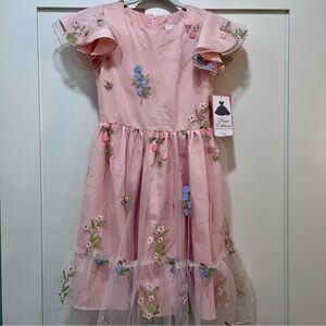 Rare Editions Pink Floral Embroidered Tulle Party Dress NWT Girls Size 12